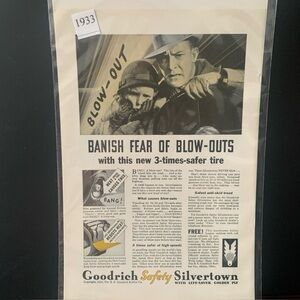Vintage 1933 Goodrich Safety Silvertown Banish Fear of Blow Outs Advertisement